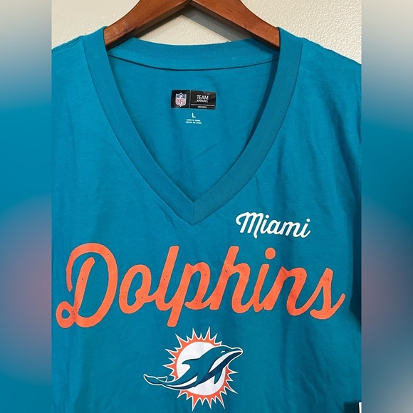 Miami Dolphins Teal V-Neck T-Shirt Size L NWT - Picture 3 of 8